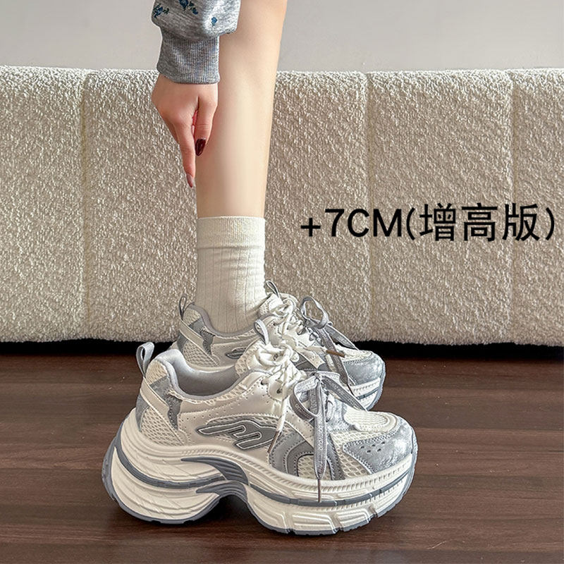 厚底老爹鞋女2026春季新款内增高运动休闲鞋小众百搭透气小白鞋女主图