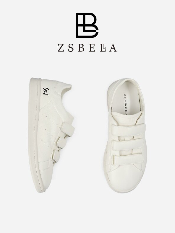 ZSBELLA赛斯贝拉牛皮魔术贴板鞋小白鞋ZS1369主图