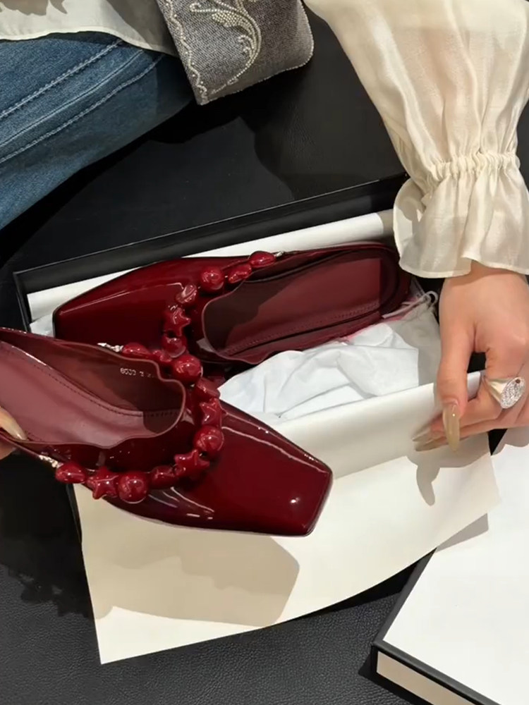 羊皮版~温柔风时尚车厘子红外穿包头半拖鞋女气质百搭不累脚凉拖主图