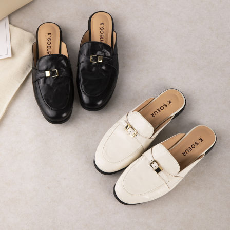 K姐 皮带扣穆勒拖 头层植鞣羊皮 简约精致小圆头乐福半拖鞋子