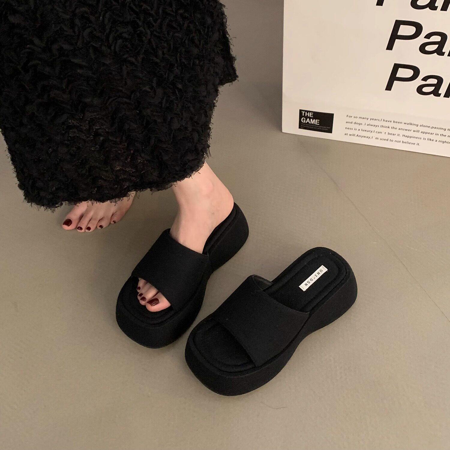 增高厚底凉拖鞋女夏季外穿2026新款孕妇时尚一字拖配裙子沙滩凉鞋主图