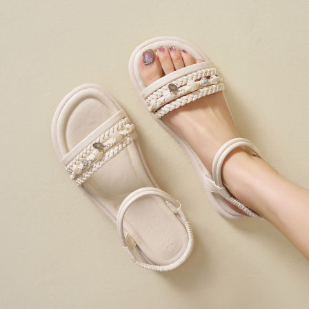 卓诗尼厚底凉鞋女外穿2026新款夏季编织沙滩凉拖鞋仙女风软底女鞋