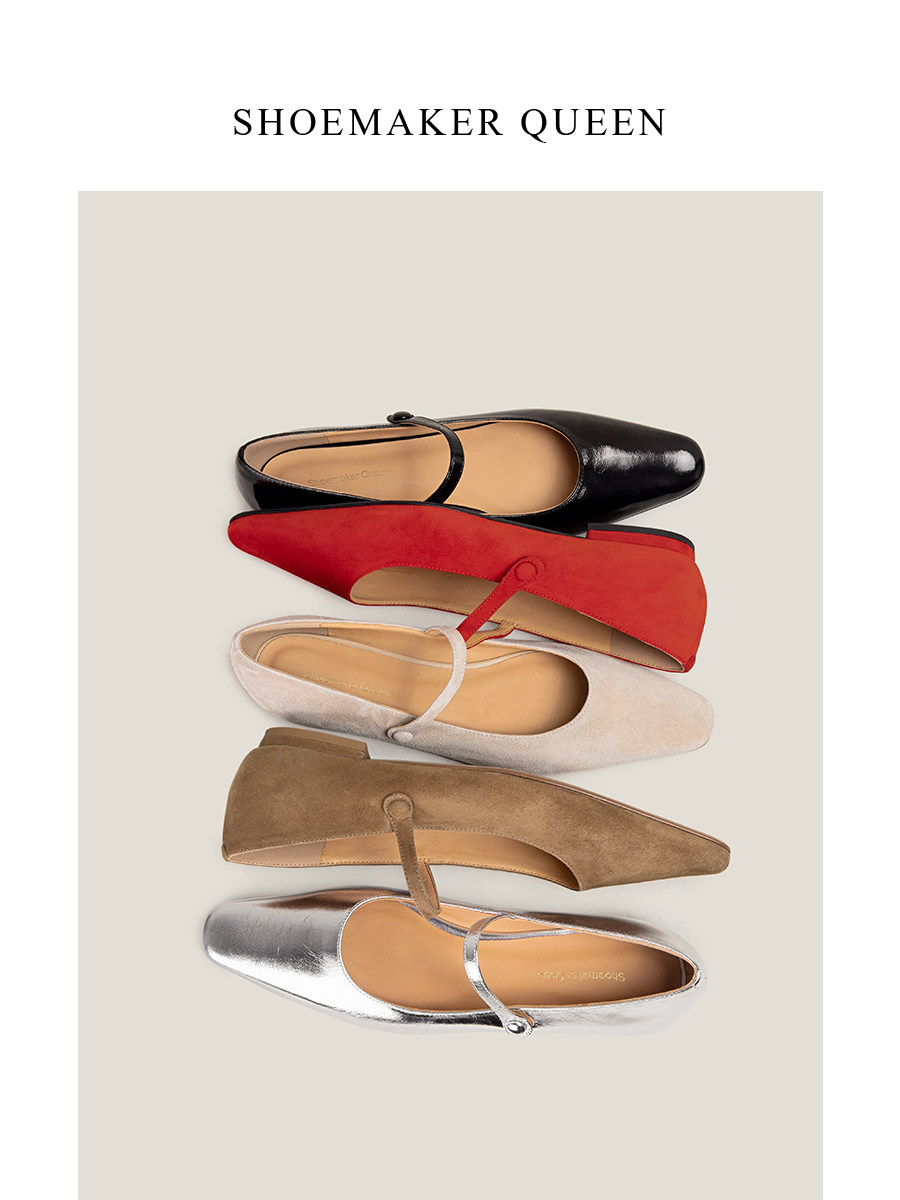 【鞋匠女王×三季苾备】Jin口小羊绒一字带圆头玛丽珍鞋平底单鞋主图