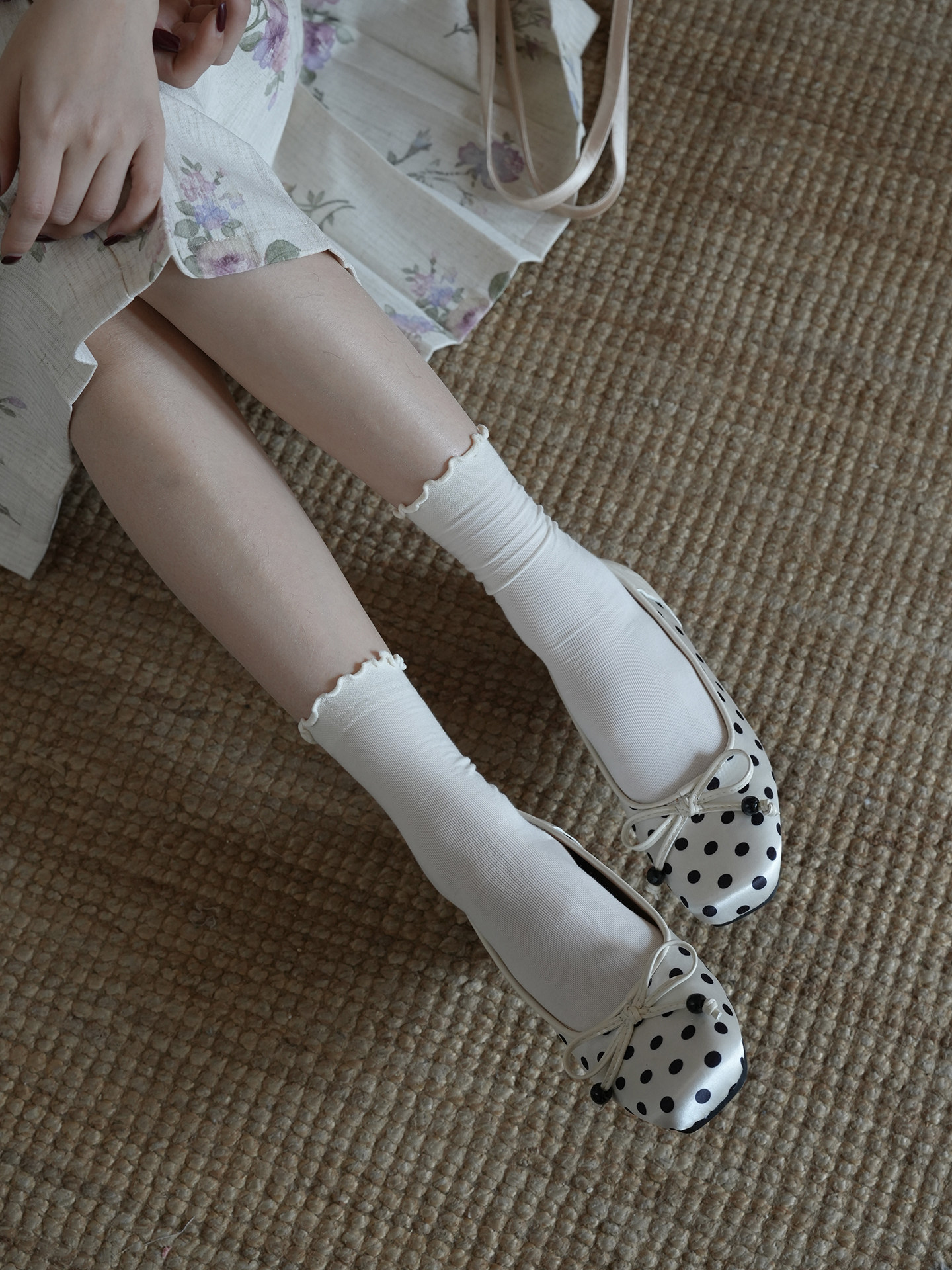 暮四 春季新品法式少女波点浅口单鞋方头内增高温柔玛丽珍芭蕾鞋主图