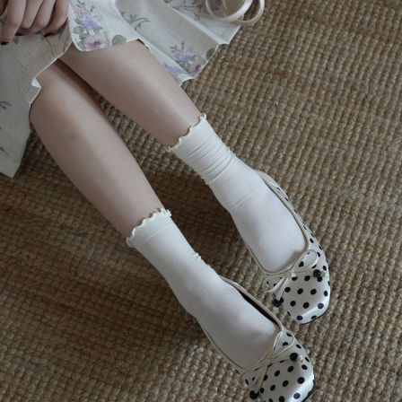 暮四 春季新品法式少女波点浅口单鞋方头内增高温柔玛丽珍芭蕾鞋