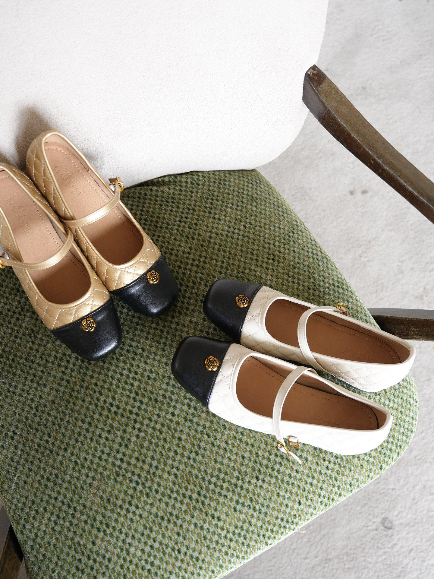 暮四 春季新品小香风山茶花方头浅口单鞋一字带内增高复古玛丽珍主图