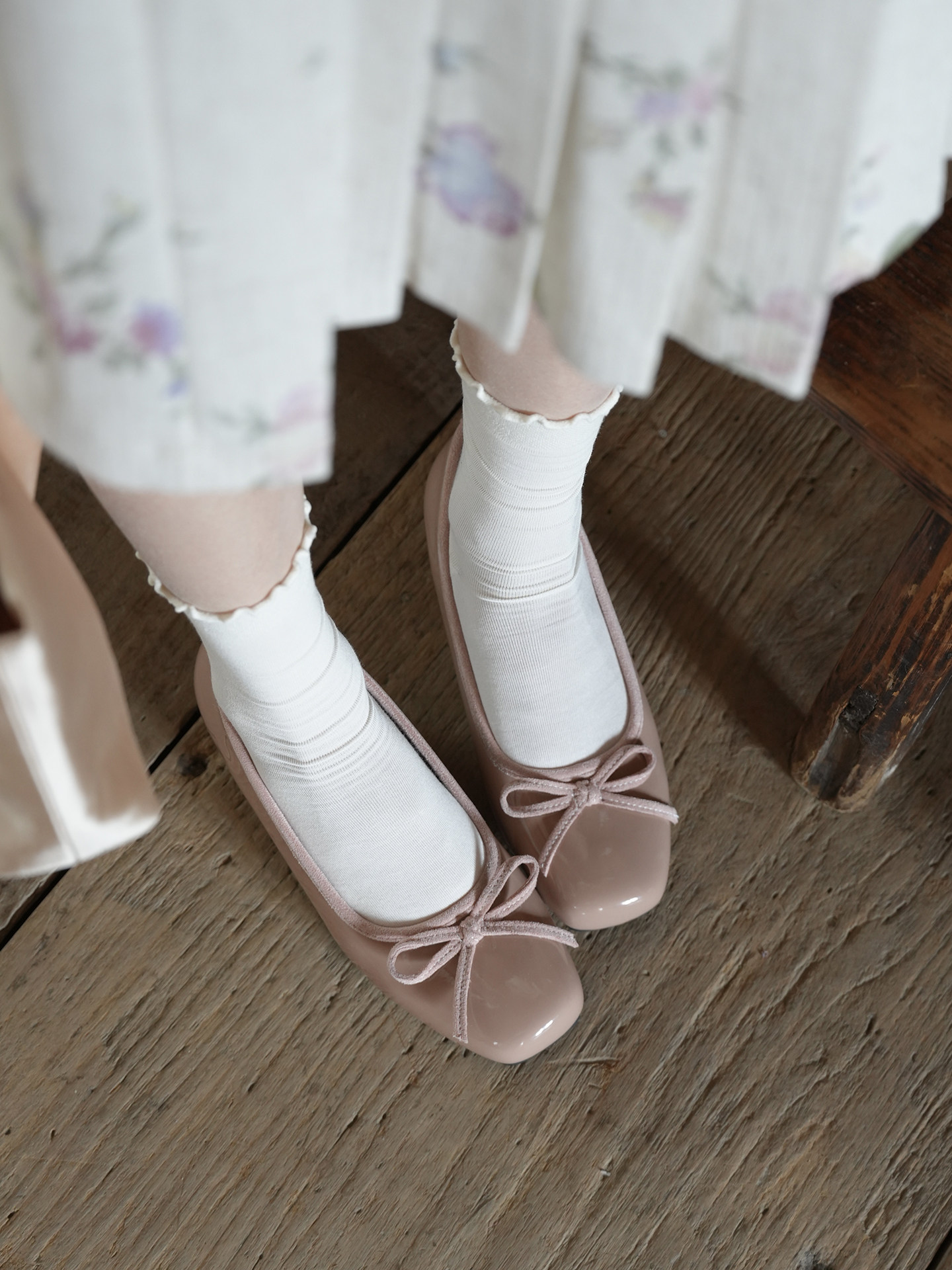 暮四 春季新品方头浅口芭蕾舞鞋内增高蝴蝶结通勤少女玛丽珍单鞋主图