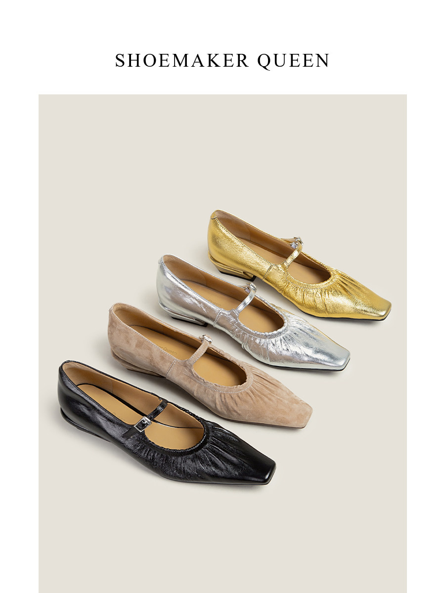 【鞋匠女王×经典刚需】原创设计褶皱粗跟玛丽珍女鞋浅口粗跟单鞋主图