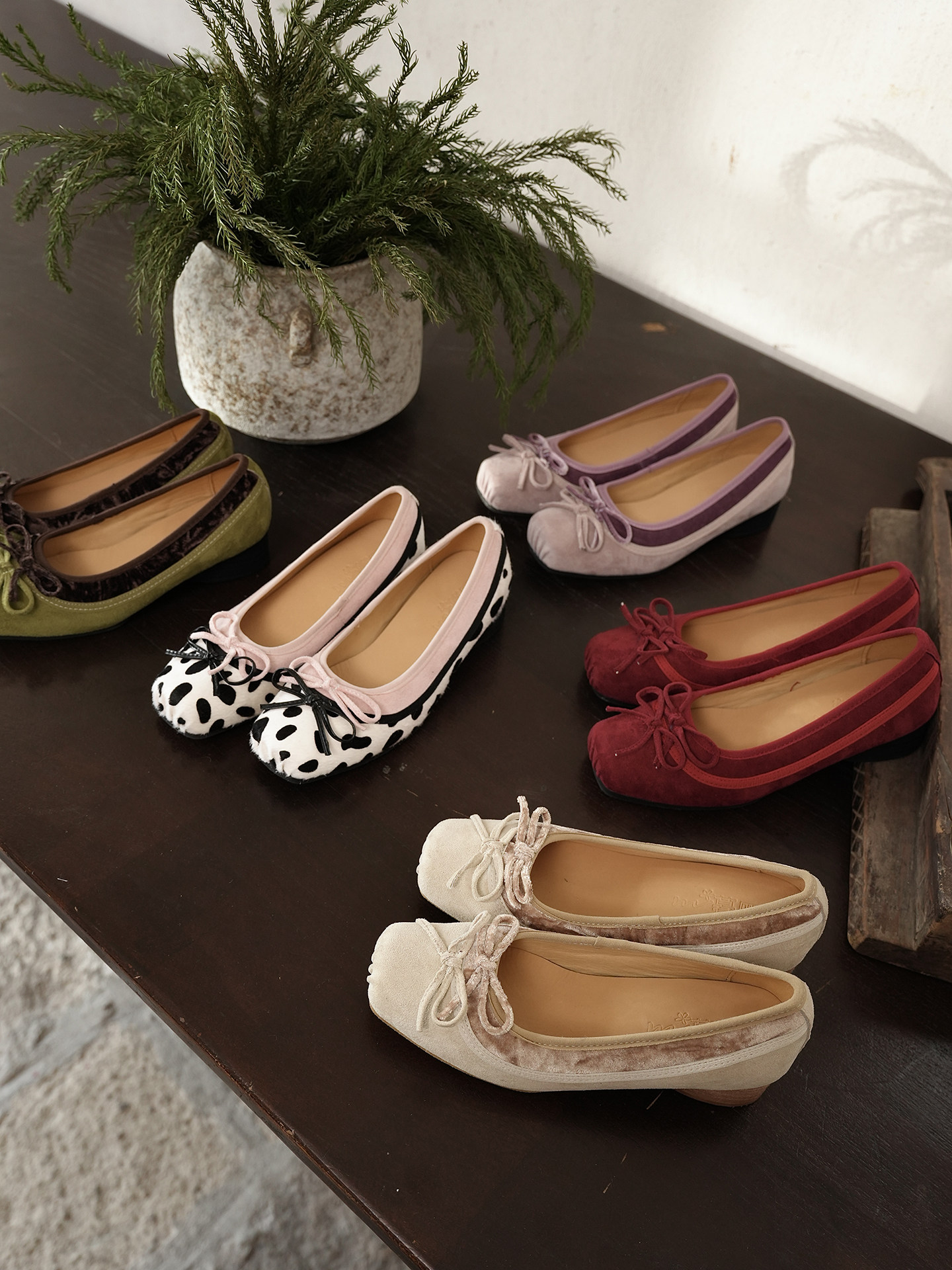 暮四 春季新品法式拼色蝴蝶结小众芭蕾舞鞋方头浅口玛丽珍单鞋女主图