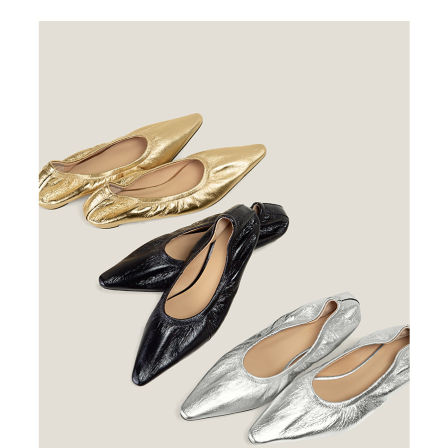 【鞋匠女王×原创设计】2026春夏新款褶皱法式银色单鞋气质芭蕾鞋