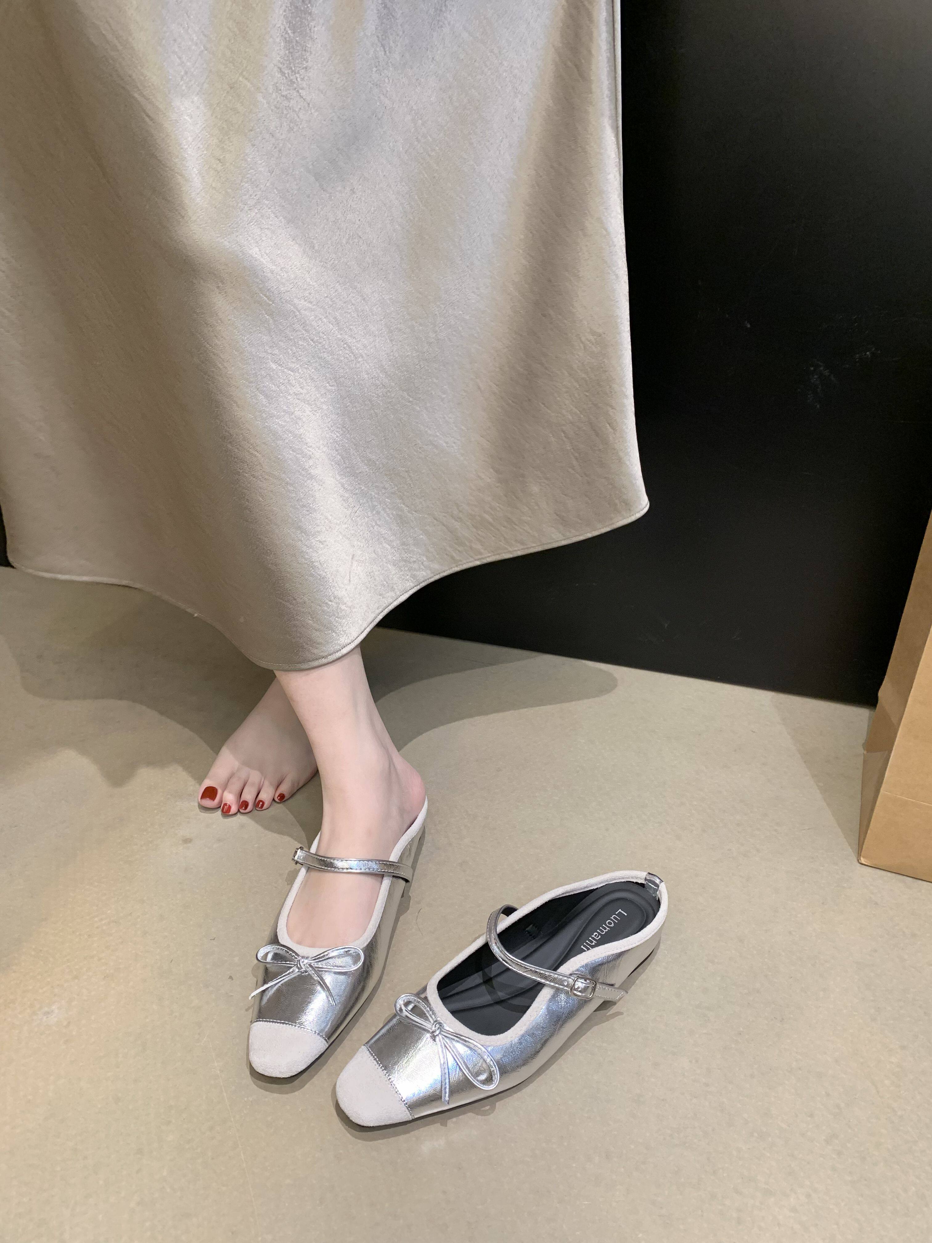 法式内增高包头半拖鞋女春夏季外穿方头蝴蝶结一脚蹬玛丽珍凉拖鞋主图