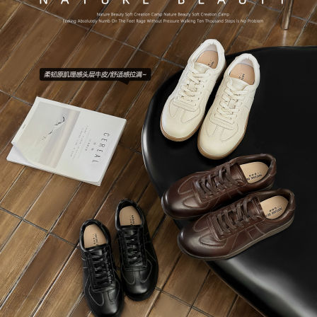 自然卷经典头层牛皮德训鞋新款百搭阿甘鞋运动板鞋复古休闲小白鞋