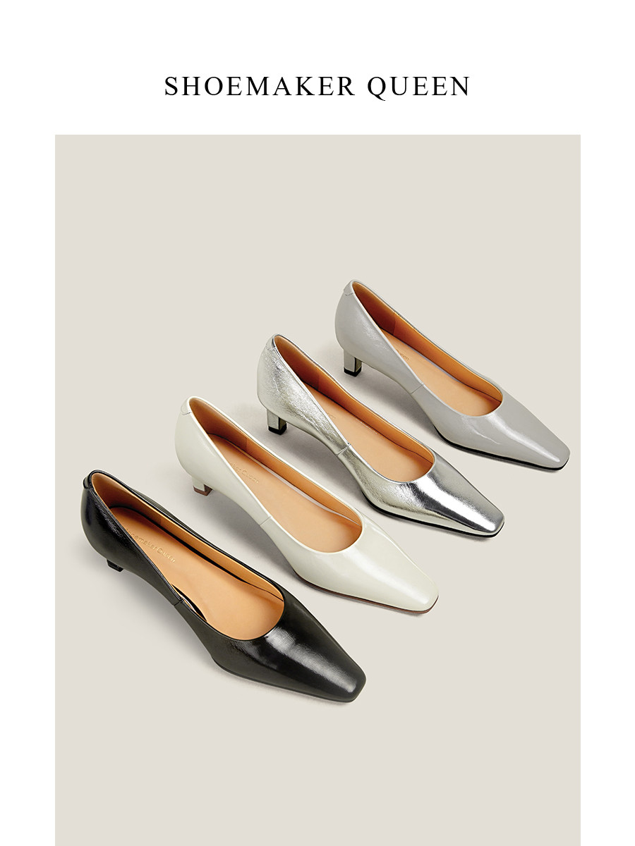 【鞋匠女王×原创设计】复古方头高跟鞋法式气质通勤真皮粗跟单鞋主图