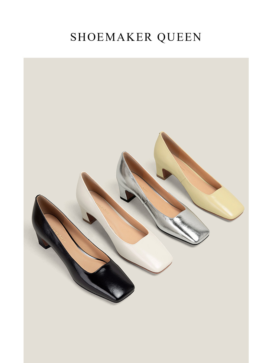 【鞋匠女王×实穿主义】极简简约方头粗跟浅口单鞋女OL通勤工作鞋主图