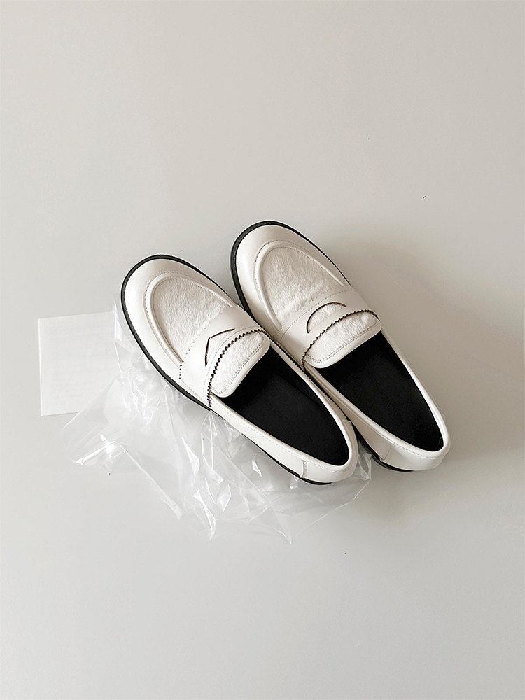 羊皮版~法式真皮小众马毛一脚蹬英伦风乐福鞋女圆头低跟小皮鞋春主图