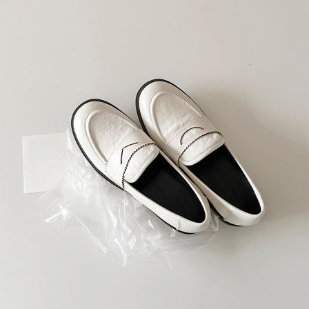 羊皮版~法式真皮小众马毛一脚蹬英伦风乐福鞋女圆头低跟小皮鞋春