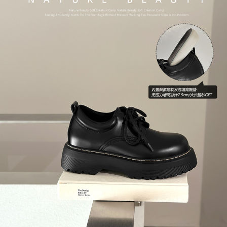 自然卷2026春新复古内增高系带小皮鞋经典厚底百搭英伦通勤单鞋女