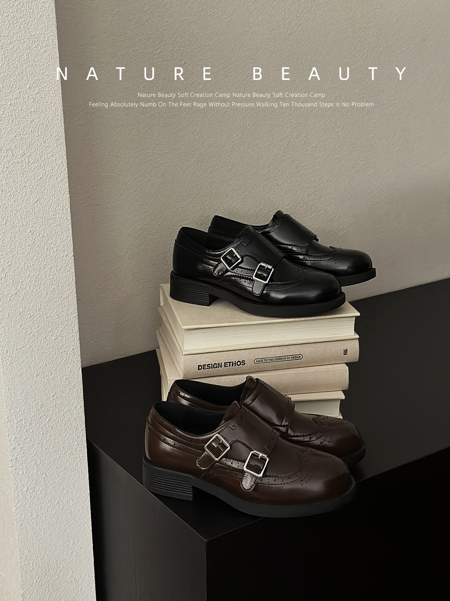 自然卷2026春季新款乐福鞋雕花布洛克英伦小皮鞋双扣小众通勤单鞋主图