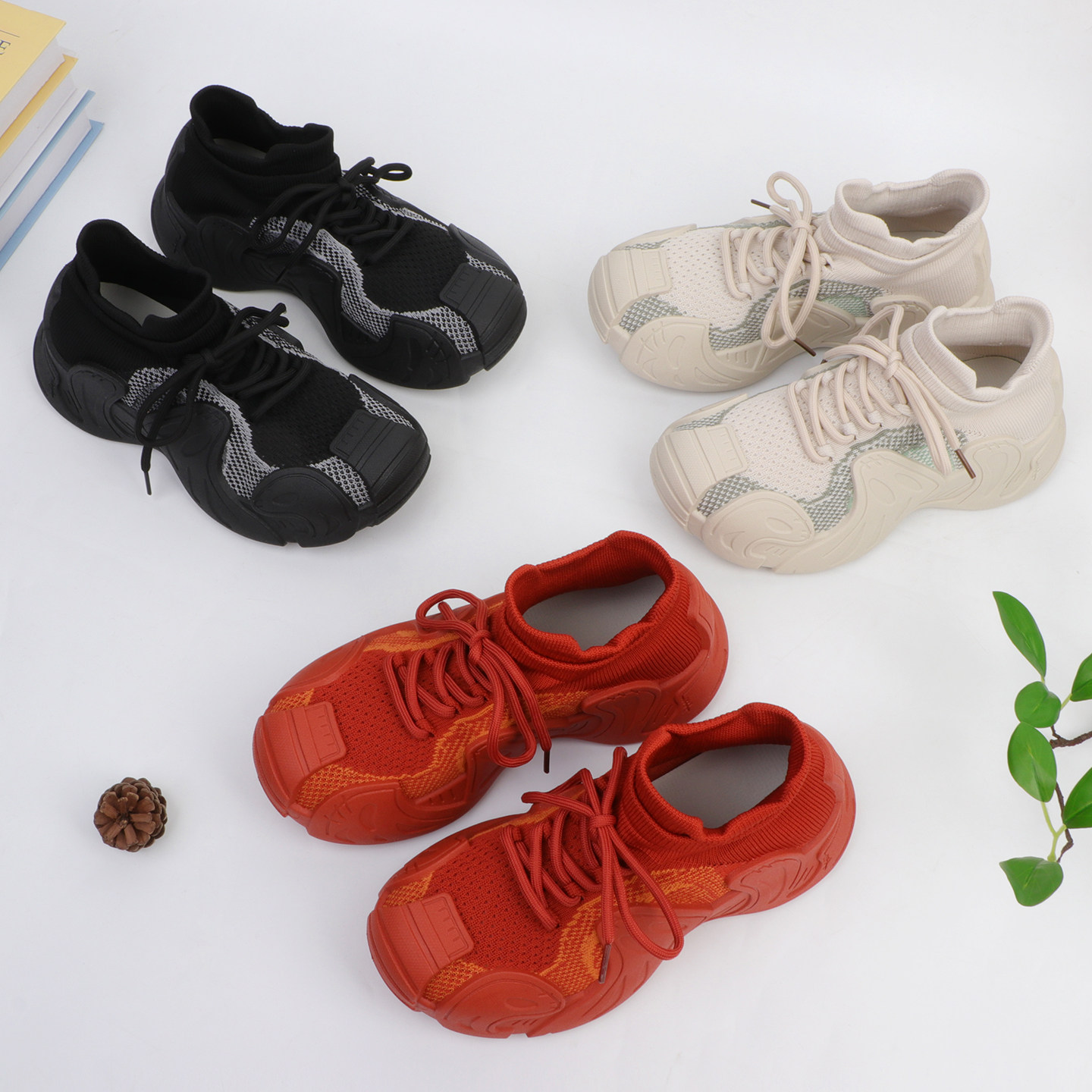 自然小铺 2026春季休闲鞋新款透气飞织运动休闲厚底舒适老爹鞋主图