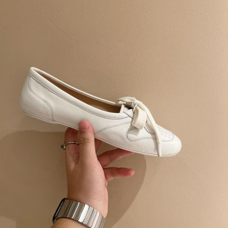 香港复古圆头系带芭蕾单鞋女2026春季新款真皮韩版百搭时尚小皮鞋