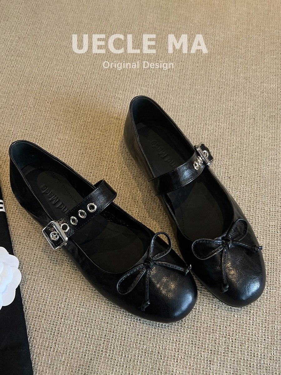 超软小羊皮~平底单鞋女浅口软底芭蕾鞋子蝴蝶结法式绝美玛丽珍鞋主图