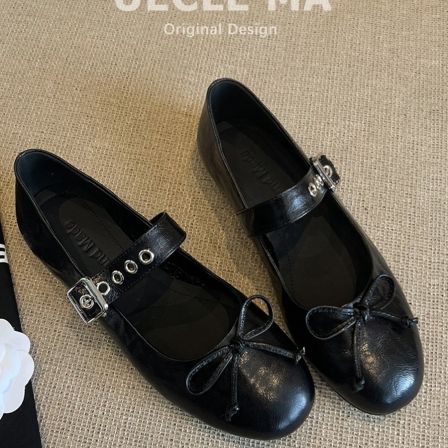 超软小羊皮~平底单鞋女浅口软底芭蕾鞋子蝴蝶结法式绝美玛丽珍鞋