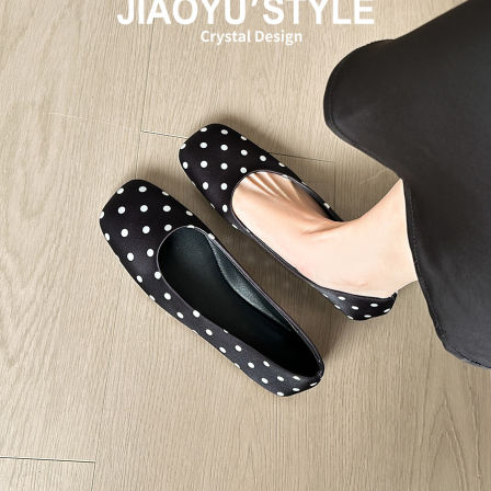 真皮~骄屿法式复古波点玛丽珍鞋2026春新款黑色通勤浅口芭蕾单鞋