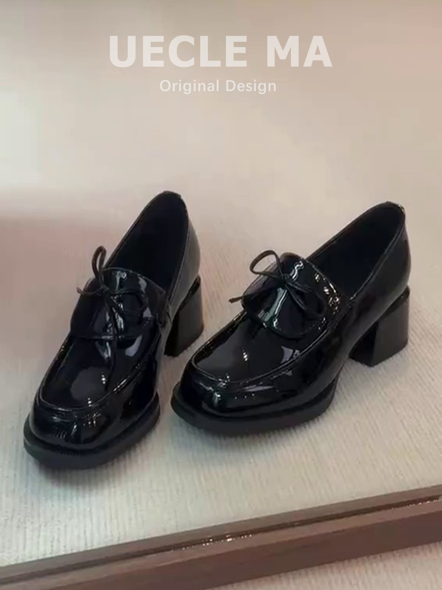 牛皮版~通勤百搭乐福鞋女一脚蹬粗跟蝴蝶结单鞋复古英伦风小皮鞋主图