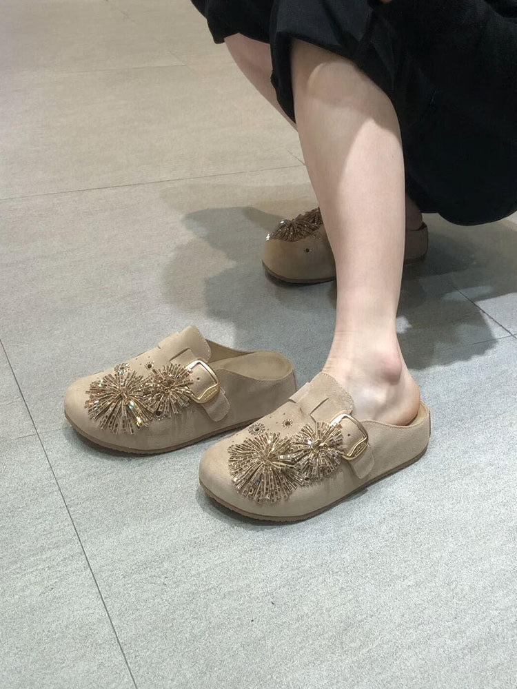 羊皮版~时髦小众个性爆款勃肯鞋女设计感烟花厚底软底休闲包头鞋主图