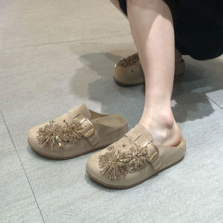 羊皮版~时髦小众个性爆款勃肯鞋女设计感烟花厚底软底休闲包头鞋