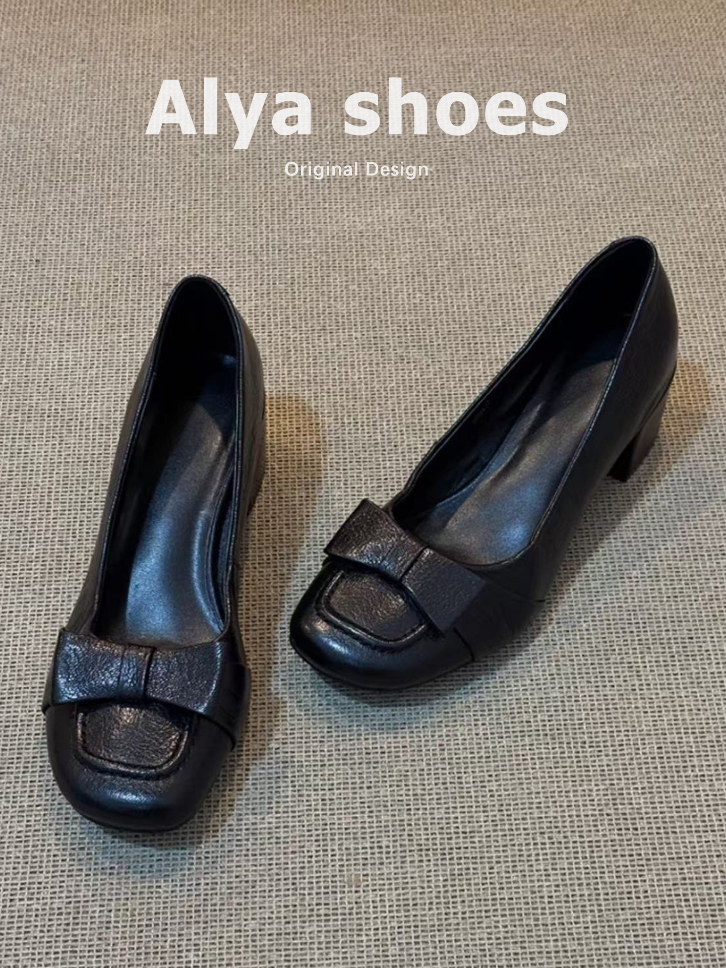 羊皮版~中跟方头单鞋女2026新款真皮百搭浅口粗跟蝴蝶结玛丽珍鞋主图