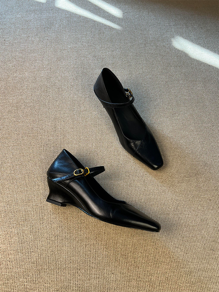 羊皮版~文艺复古高级感一字带浅口单鞋女轻熟风优雅时尚玛丽珍鞋主图