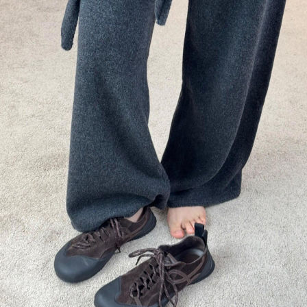 羊皮版~轻便时尚舒适显瘦百搭不累脚系带休闲鞋女复古拼色德训鞋