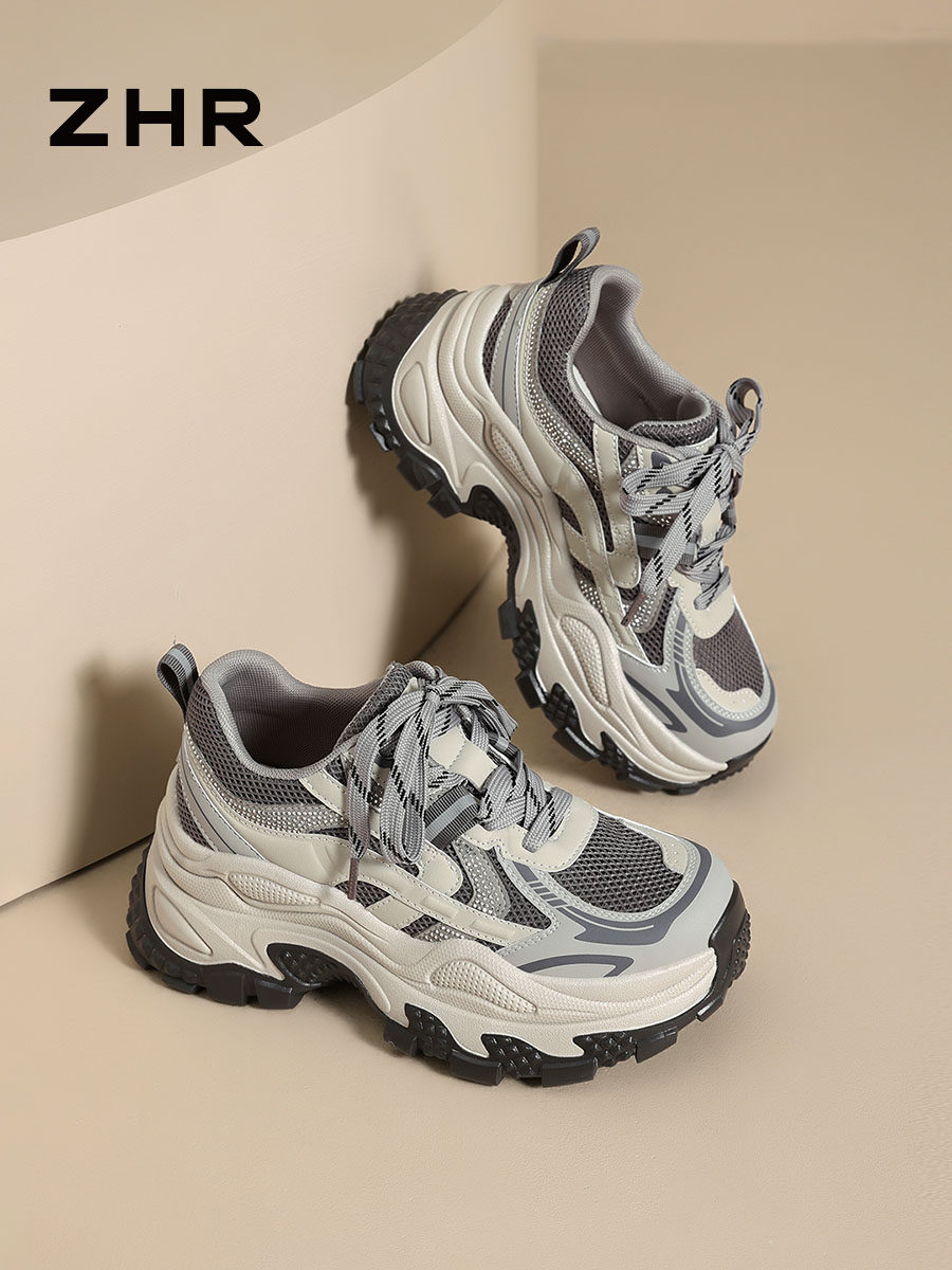 ZHR则则水钻厚底老爹鞋女2026春夏新款网面增高运动鞋潮流女鞋主图