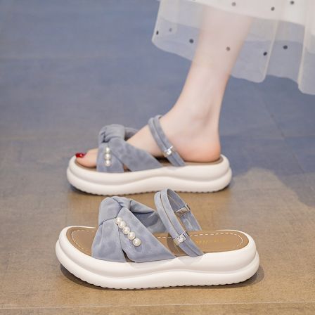 仙女风两穿凉鞋女款夏季外穿2026新款孕妇一字凉拖厚底罗马沙滩鞋