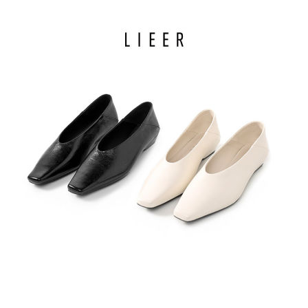 烈儿LIEER「牛皮小方头」真皮软皮法式浅口舒适一脚蹬小单鞋
