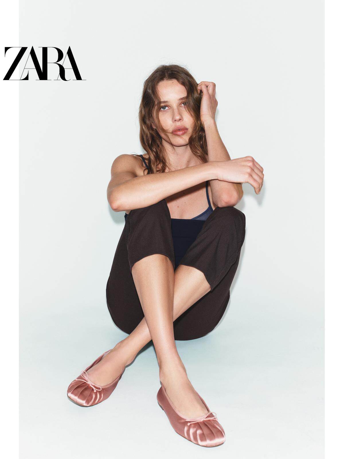 ZARA2026春夏新品 女鞋 丝缎质感蝴蝶结饰平底芭蕾鞋 3546710 604主图
