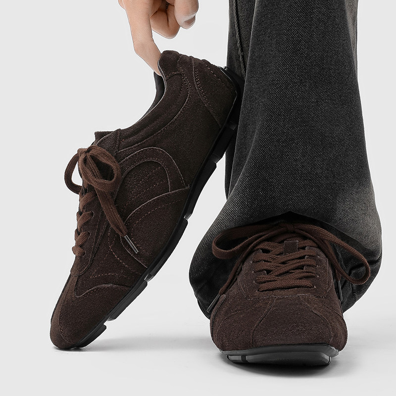 德训鞋男款2026夏季新款翻毛棕色复古皮鞋复古英伦老钱极简乐福鞋主图