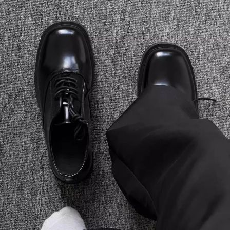 cleanfit高级德比鞋男休闲7cm厚底增高鞋漆皮亮面黑商务方头皮鞋