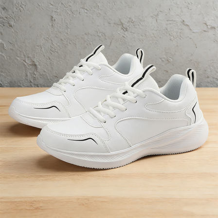 白色运动鞋皮面防水男女款学生百搭小白鞋防臭软底超轻青少年跑鞋