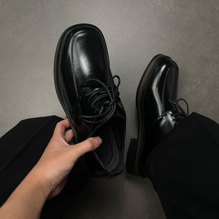 德比鞋男亮面方头休闲皮鞋男结婚正装通勤商务黑色英伦厚底增高鞋