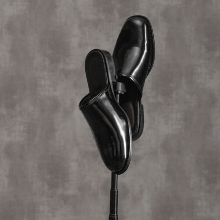 TBOF【老钱度假】亮面牛皮半包头皮鞋 慵懒一脚蹬穆勒鞋 酒店拖鞋