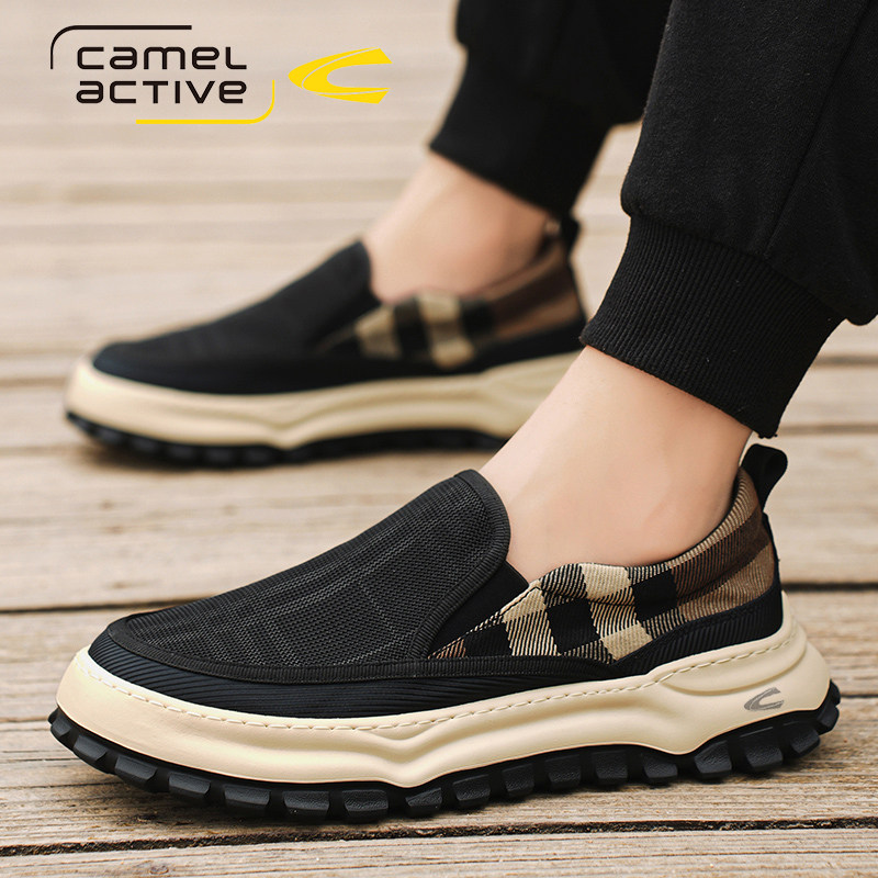 德国骆驼动感板鞋男懒人一脚蹬帆布鞋透气开车老北京布鞋乐福鞋男主图