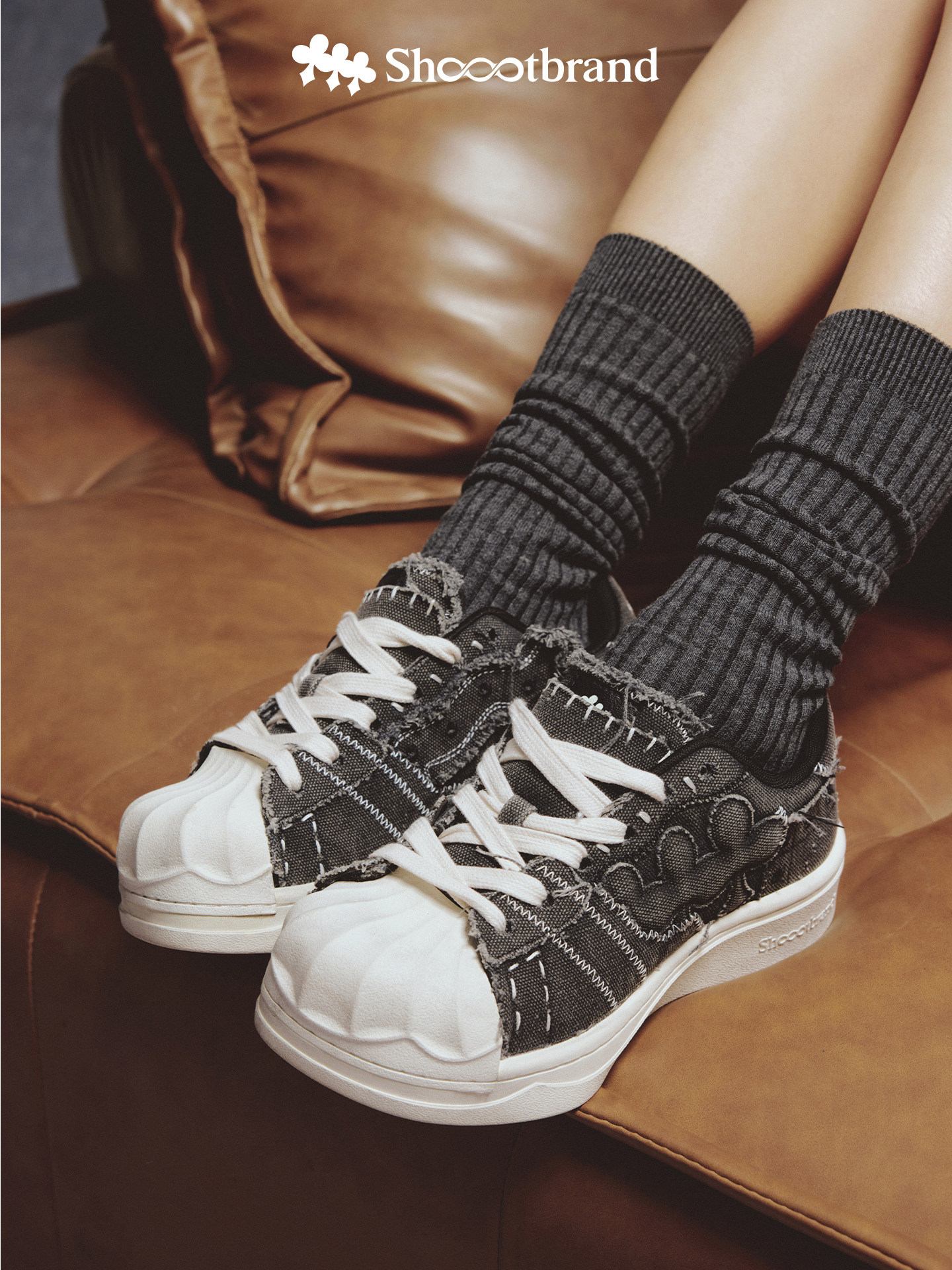 SHOOT BRAND异变贝壳头帆布鞋男女 复古牛仔灰色断鞋内增高大头鞋主图