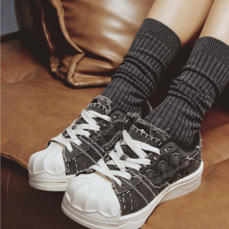 SHOOT BRAND异变贝壳头帆布鞋男女 复古牛仔灰色断鞋内增高大头鞋