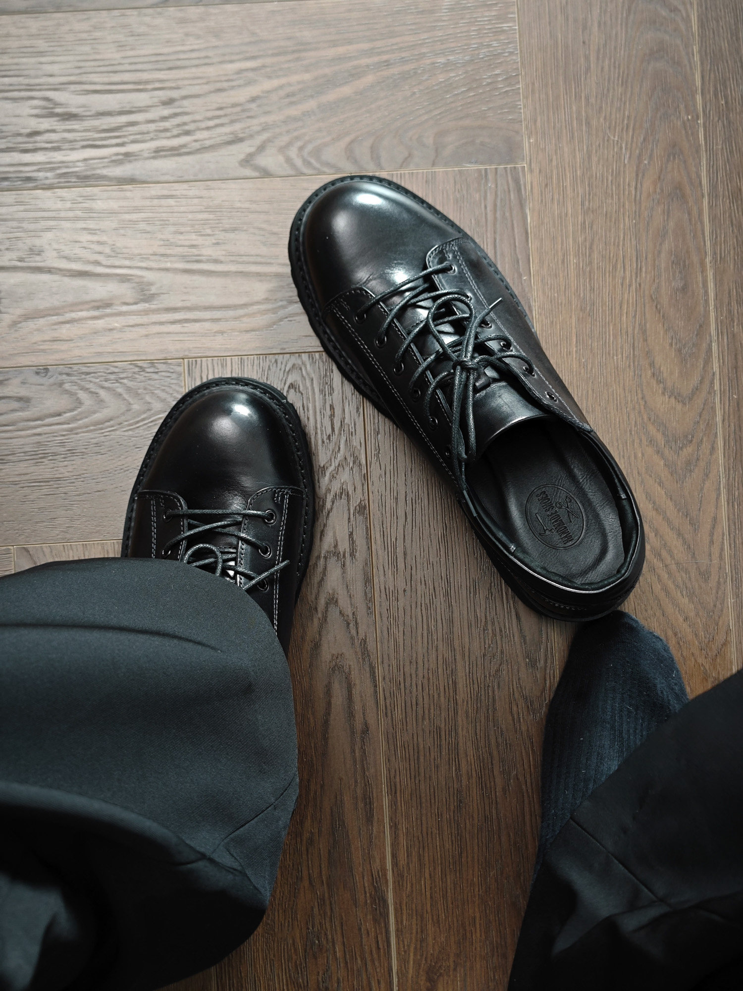 TBOF【城市户外】马皮复古工装短脸德比鞋圆头系带厚底增高皮鞋男主图