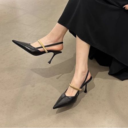 法式尖头单鞋女新款春季细跟配裙子浅口高跟鞋一字带玛丽珍女鞋子