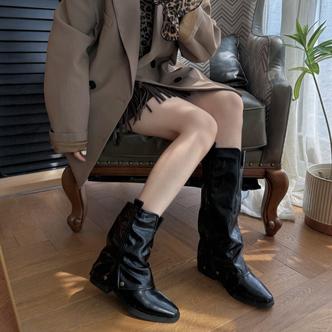 【TS】2025秋冬新款时尚英伦风粗跟百搭厚底中筒休闲靴MTD57735-X主图