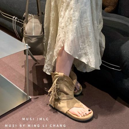 厚底夹趾凉靴女靴子2026新款夏季凉鞋V口中筒堆堆靴配裙子小短靴