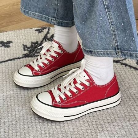 春的颜色彩色帆布系带休闲女鞋6-1-17